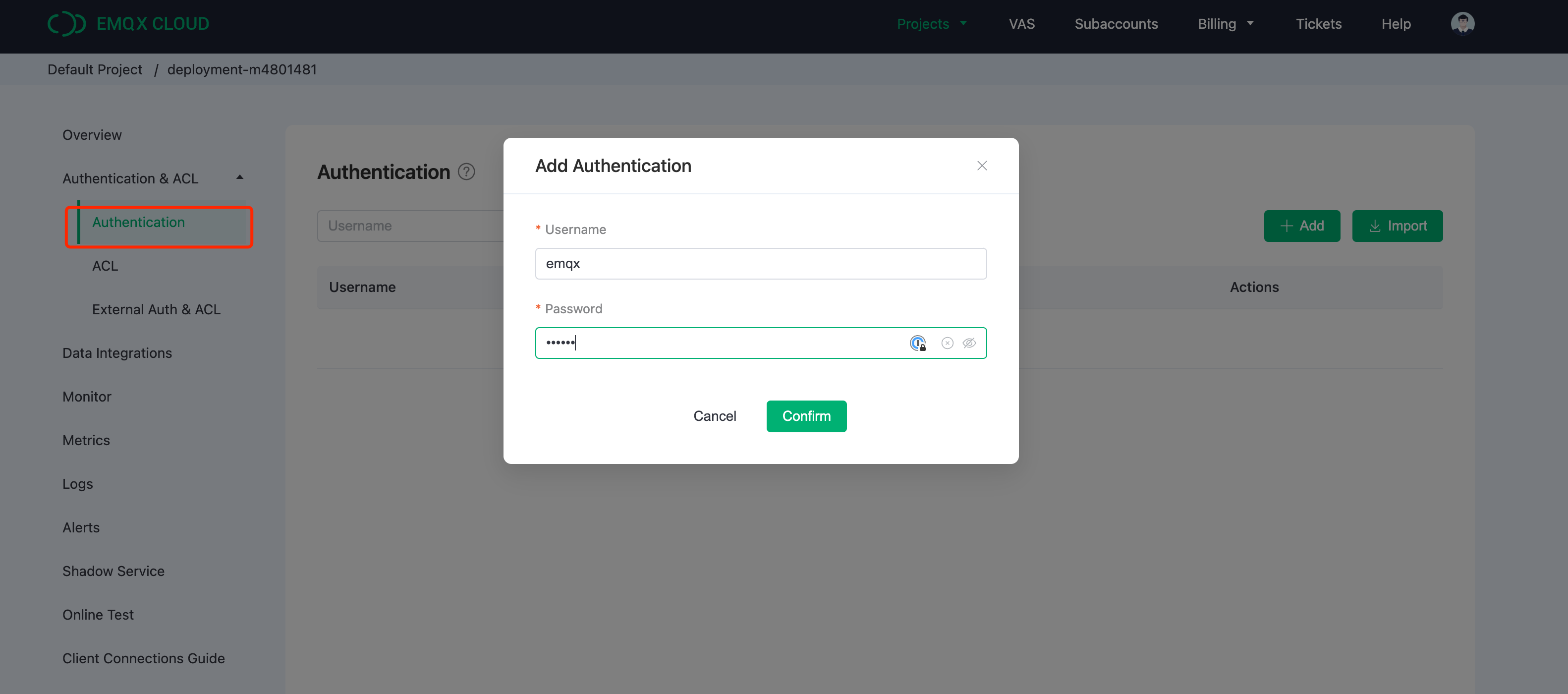 EMQX Cloud Authentication Setup